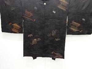 大正ロマン　屋敷に御所車模様織り出し漆一つ紋羽織